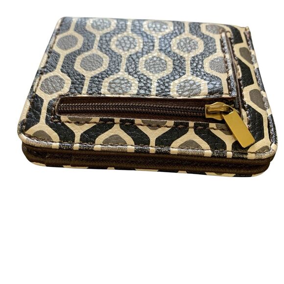 VTG Fossil Geometric Leather Bi-fold Wallet Snap & Up Zip Coin Card Slots White - Picture 4 of 16